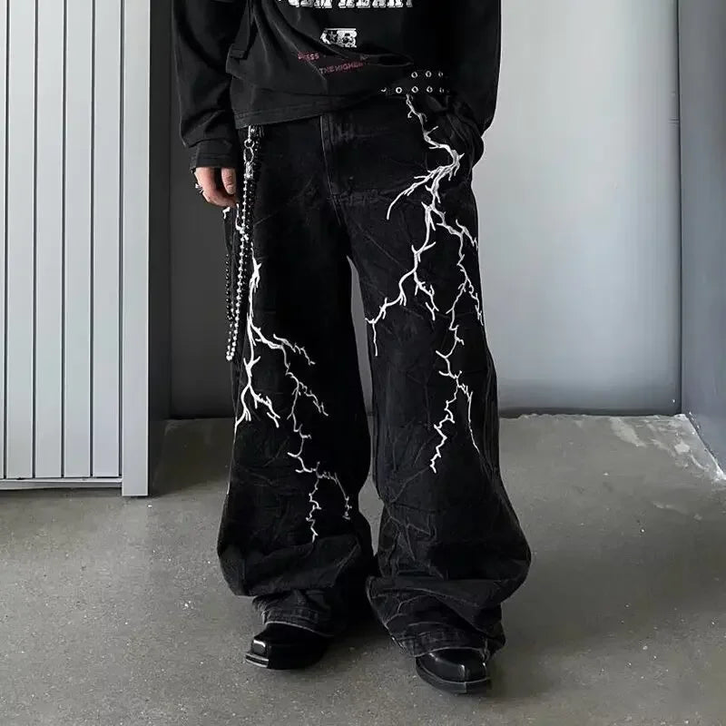 VDR Embroidered Lightning Jeans-VOIDWEAR™
