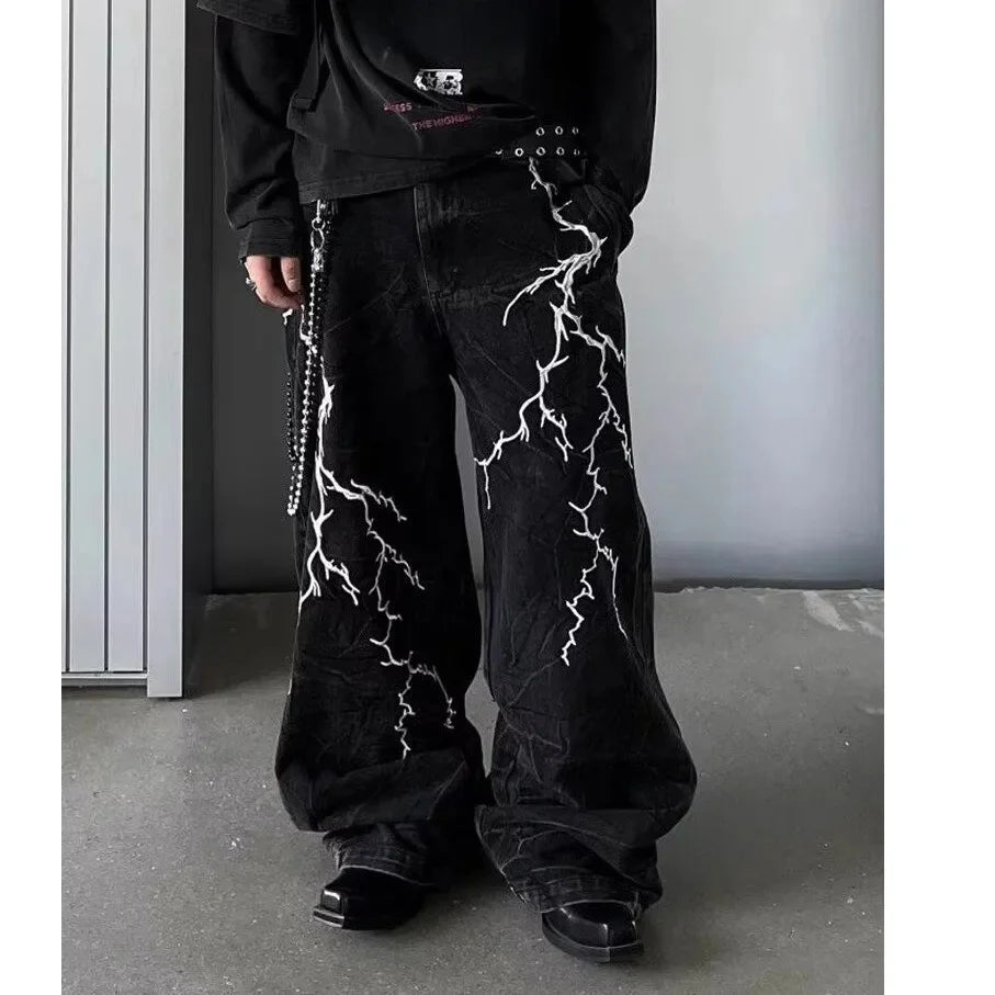 VDR Embroidered Lightning Jeans-VOIDWEAR™