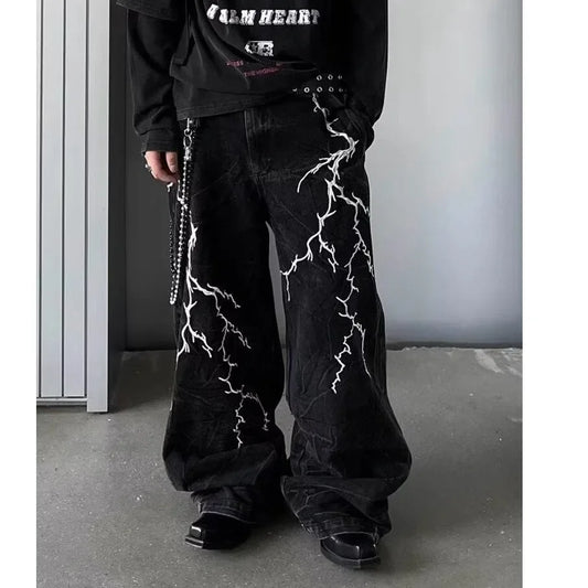VDR Embroidered Lightning Jeans-VOIDWEAR™