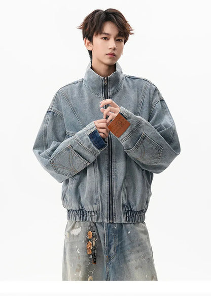 VOIDWEAR VDR_SIGNAL_07 denim jacket washed vintage deconstructed stand collar, men’s autumn winter streetwear USA EU