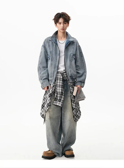 VOIDWEAR VDR_SIGNAL_07 denim jacket washed vintage deconstructed stand collar, men’s autumn winter streetwear USA EU