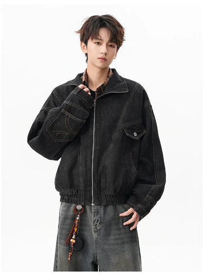 VOIDWEAR VDR_SIGNAL_07 denim jacket washed vintage deconstructed stand collar, men’s autumn winter streetwear USA EU