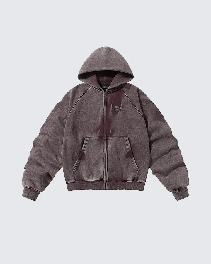 VEIL_07 ☰ Distressed Zip-Up Heavyweight Hoodie-VOIDWEAR™