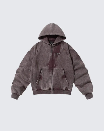 VEIL_07 ☰ Distressed Zip-Up Heavyweight Hoodie-VOIDWEAR™