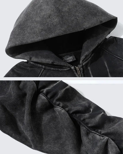 VEIL_07 ☰ Distressed Zip-Up Heavyweight Hoodie-VOIDWEAR™