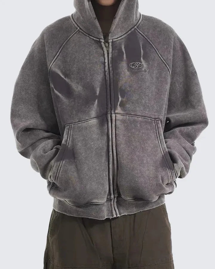 VEIL_07 ☰ Distressed Zip-Up Heavyweight Hoodie-VOIDWEAR™