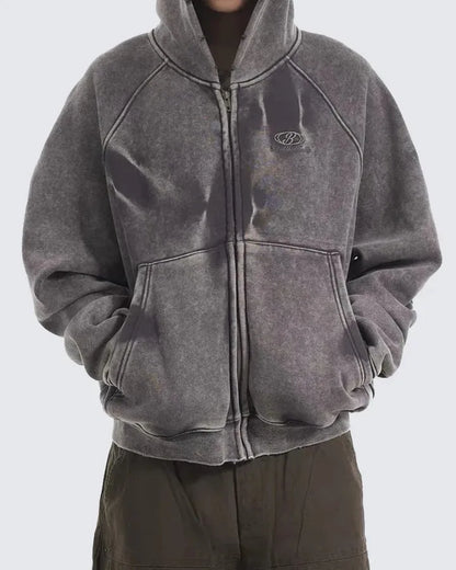 VEIL_07 ☰ Distressed Zip-Up Heavyweight Hoodie-VOIDWEAR™