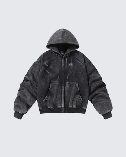 VEIL_07 ☰ Distressed Zip-Up Heavyweight Hoodie-VOIDWEAR™