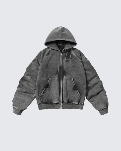 VEIL_07 ☰ Distressed Zip-Up Heavyweight Hoodie-VOIDWEAR™