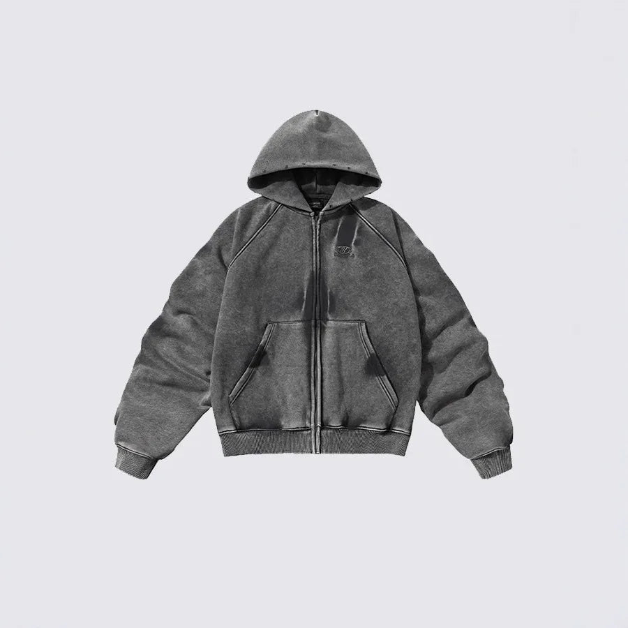 VEIL_07 ☰ Distressed Zip-Up Heavyweight Hoodie-VOIDWEAR™