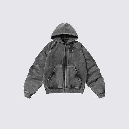 VEIL_07 ☰ Distressed Zip-Up Heavyweight Hoodie-VOIDWEAR™