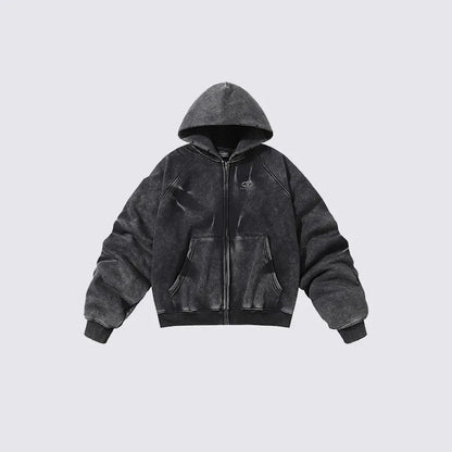 VEIL_07 ☰ Distressed Zip-Up Heavyweight Hoodie-VOIDWEAR™