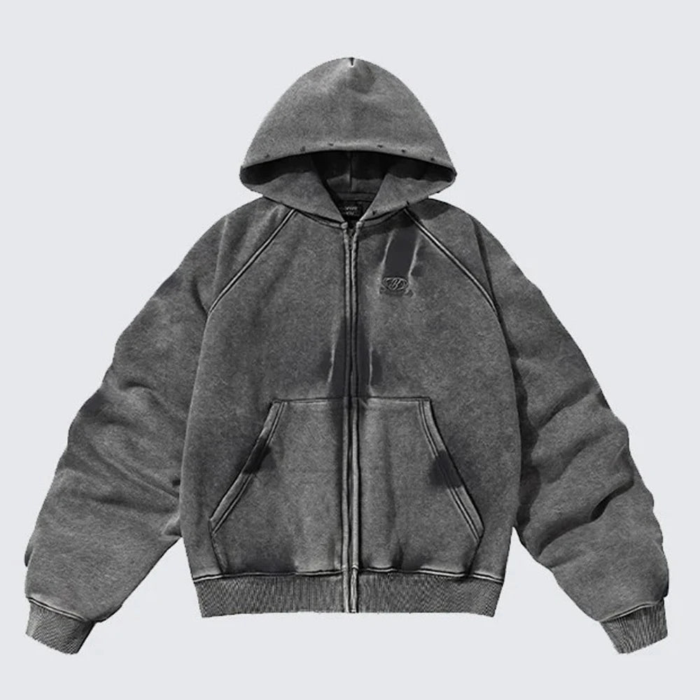 VEIL_07 ☰ Distressed Zip-Up Heavyweight Hoodie-VOIDWEAR™