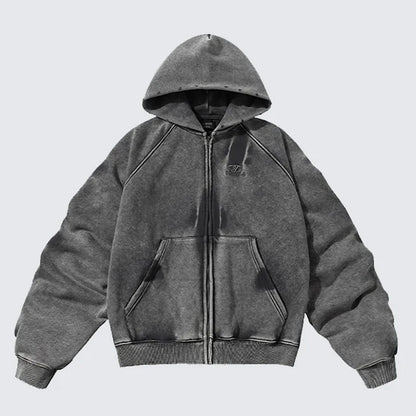 VEIL_07 ☰ Distressed Zip-Up Heavyweight Hoodie-VOIDWEAR™