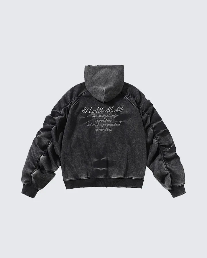 VEIL_07 ☰ Distressed Zip-Up Heavyweight Hoodie-VOIDWEAR™