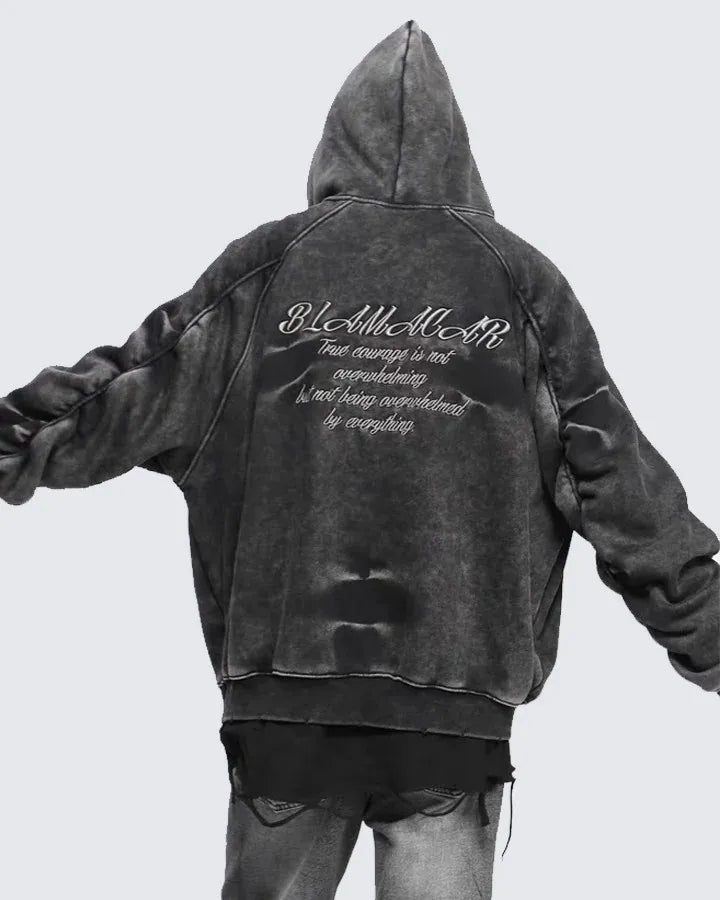 VEIL_07 ☰ Distressed Zip-Up Heavyweight Hoodie-VOIDWEAR™