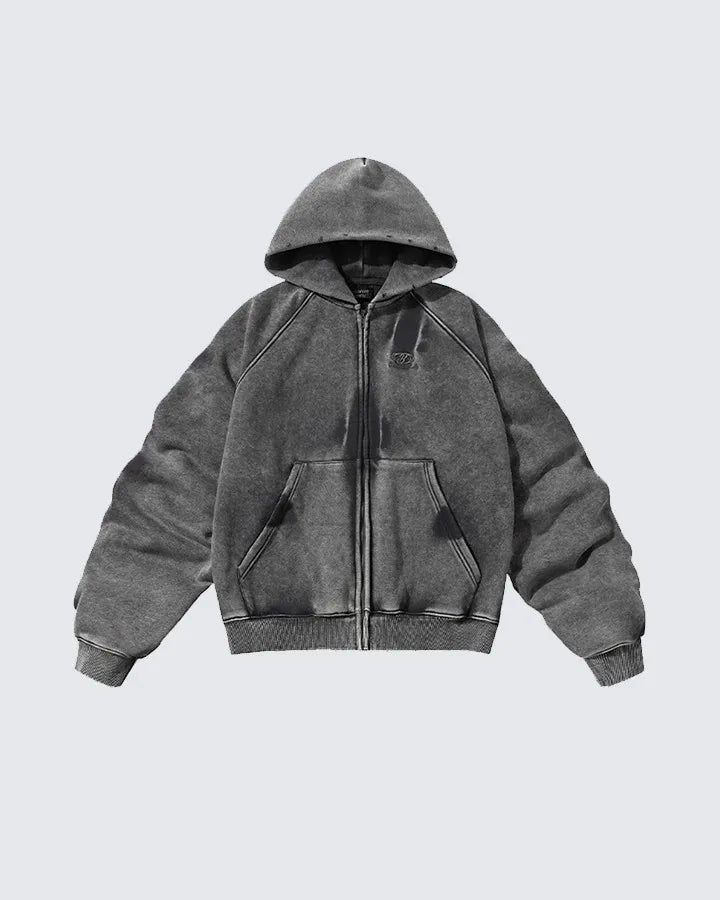 VEIL_07 ☰ Distressed Zip-Up Heavyweight Hoodie-VOIDWEAR™
