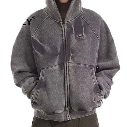 VEIL_07 ☰ Distressed Zip-Up Heavyweight Hoodie-VOIDWEAR™