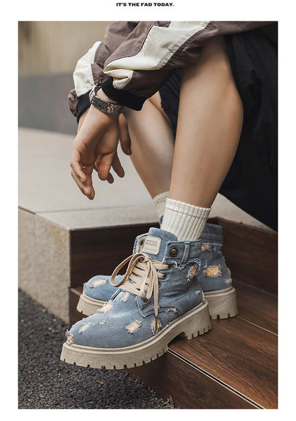 VOIDWEAR SIGNAL_VANISH_12 ☰ men’s denim ankle boots with lace-up closure, EVA insole, rubber outsole, ritual-inspired streetwear design