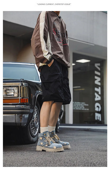 VOIDWEAR SIGNAL_VANISH_12 ☰ men’s denim ankle boots with lace-up closure, EVA insole, rubber outsole, ritual-inspired streetwear design