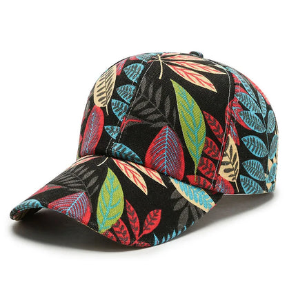 Colorful leaf-patterned cap on a white background