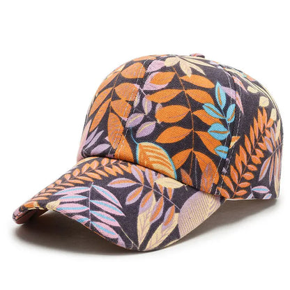 SIGNAL_VANISH_06 Cap | VOIDWEAR Ritual-Inspired Streetwear. Colorful leaf-patterned baseball cap on a white background