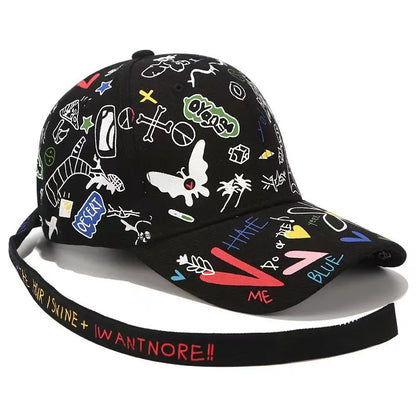 VOIDWEAR SIGNAL_VANISH_05 graffiti print cotton baseball cap with adjustable strap, designed for urban summer shadow-motion style