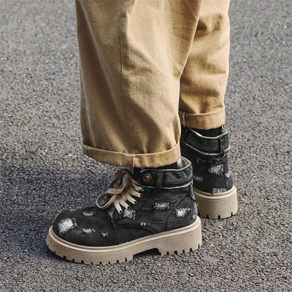 VOIDWEAR SIGNAL_VANISH_12 ☰ men’s denim ankle boots with lace-up closure, EVA insole, rubber outsole, ritual-inspired streetwear design