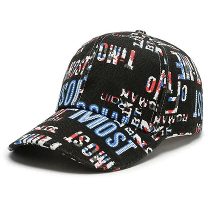 SIGNAL_VANISH_06 Cap | VOIDWEAR Ritual-Inspired Streetwear. Black cap with colorful text pattern on a white background