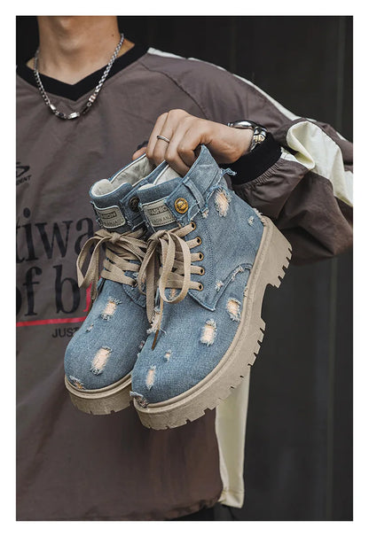 VOIDWEAR SIGNAL_VANISH_12 ☰ men’s denim ankle boots with lace-up closure, EVA insole, rubber outsole, ritual-inspired streetwear design