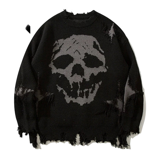 VOIDWEAR distressed skull knit oversized sweater – U.S. gothic streetwear edition