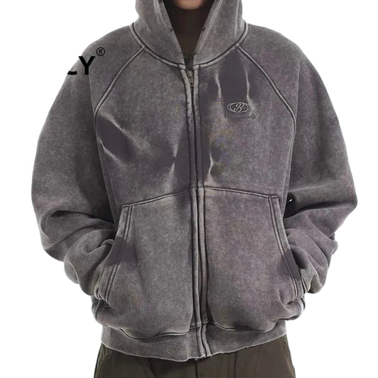 VOIDWEAR SIGNAL_VEIL_07 ☰ sleeveless heavyweight hoodie shown in urban Tokyo night scene, pleated detail and embroidered glyph visible under light