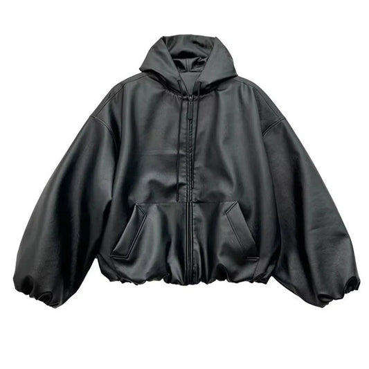 VOIDWEAR SIGNAL_VANISH_06 ☰ windbreaker shown in Tokyo night alley, matte black PU texture visible, signal glyph reflected under neon