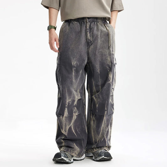 VOIDWEAR SIGNAL_SHIFT_09 ☰ loose cargo pants styled in Tokyo side street, pleated cotton texture and dirty-fit detailing visible