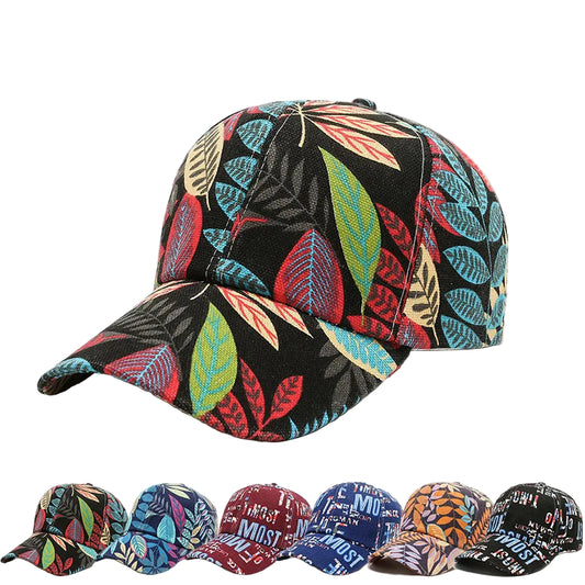 SIGNAL_VANISH_06 Cap | VOIDWEAR Ritual-Inspired Streetwear. Colorful leaf-patterned cap with 'Trends' branding on a white background
